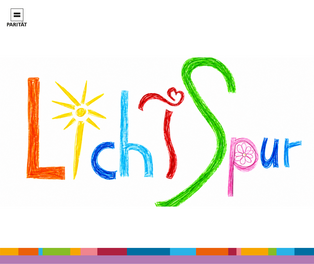 das Wort Lichtspur im Buntstift-Kinder-Stil geschrieben